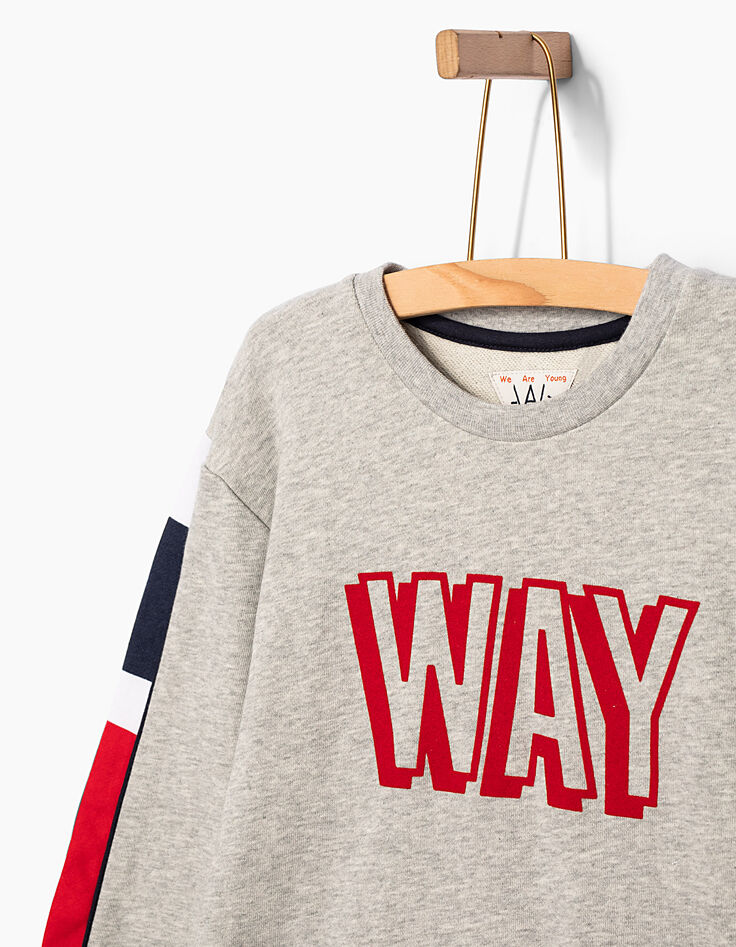 Sweat gris chiné moyen WAY velours rouge garçon -4