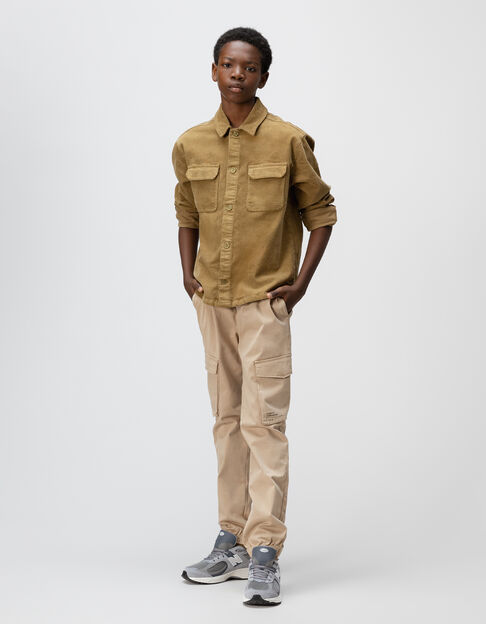 Chemise manches longues kaki velours côtelé garçon - IKKS