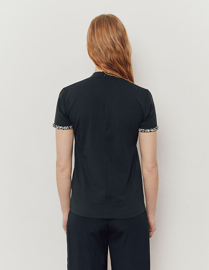 Schwarzes Damen-T-Shirt mit hohem Kragen und Zierband - IKKS