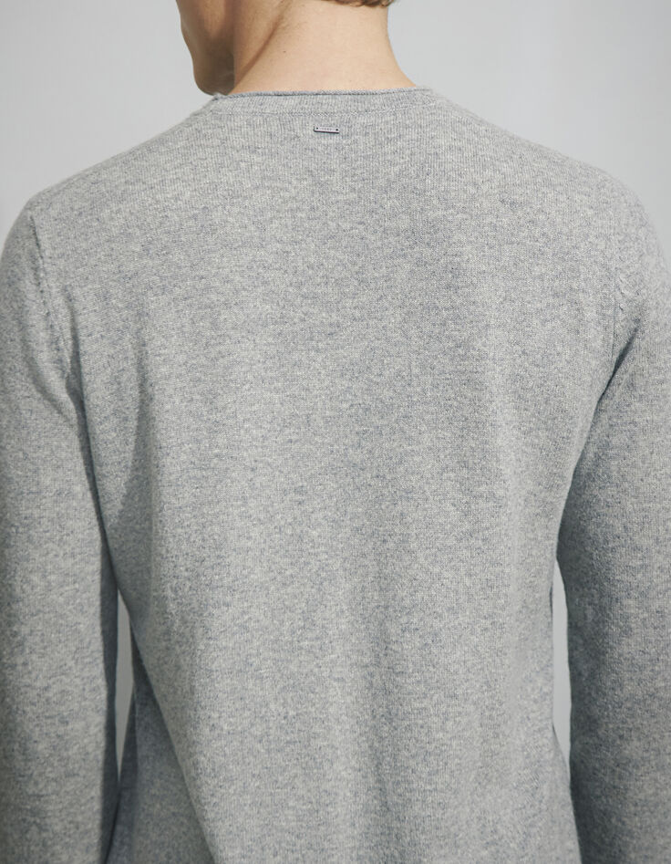 Pull gris chiné cachemire à col rond Homme-3