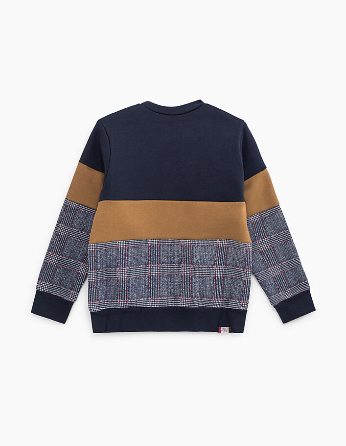 Boys’ navy, camel and check sweatshirt fabric sweatshirt - IKKS