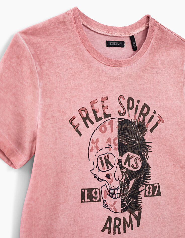 Boy’s pink cold dye fading skull graphic T-shirt-5