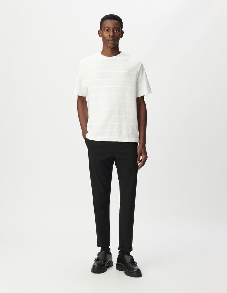 T-shirt manches courtes blanc jacquard rayures Homme-2 T-shirt manches courtes blanc jacquard rayures Homme-2