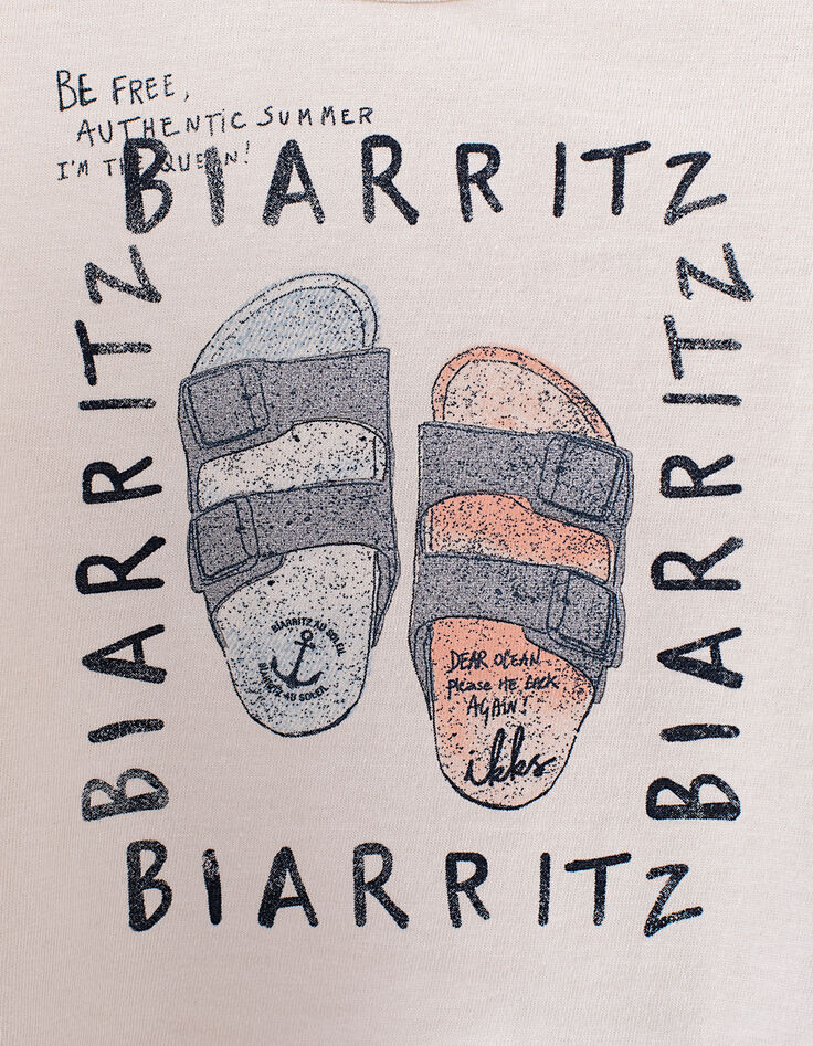 Ecru bio-T-shirt opdruk glitterslippers babymeisjes -4
