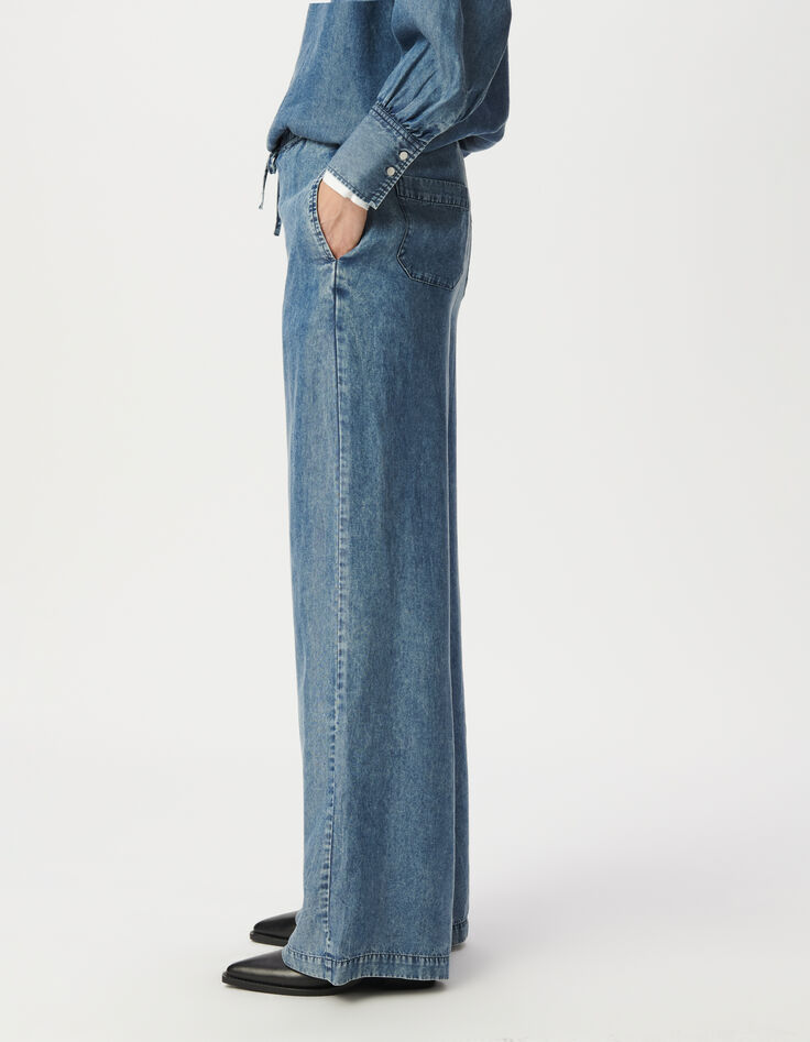 Jogpant large bleu taille élastiquée Femme-3 Jogpant large bleu taille élastiquée Femme-3