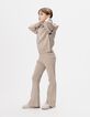 Pantalon flare beige tricot fille-1 Pantalon flare beige tricot fille-1