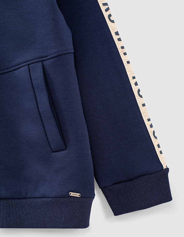 Boys’ indigo hooded cardigan with letter sleeves - IKKS