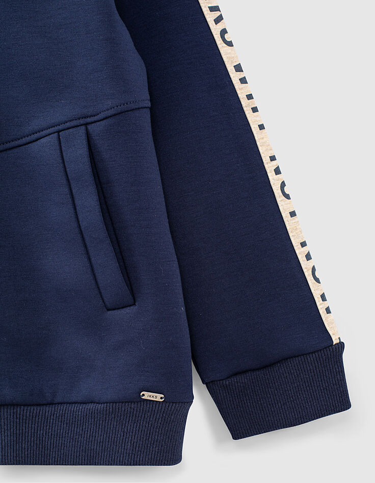 Boys’ indigo hooded cardigan with letter sleeves-5 Boys’ indigo hooded cardigan with letter sleeves-5