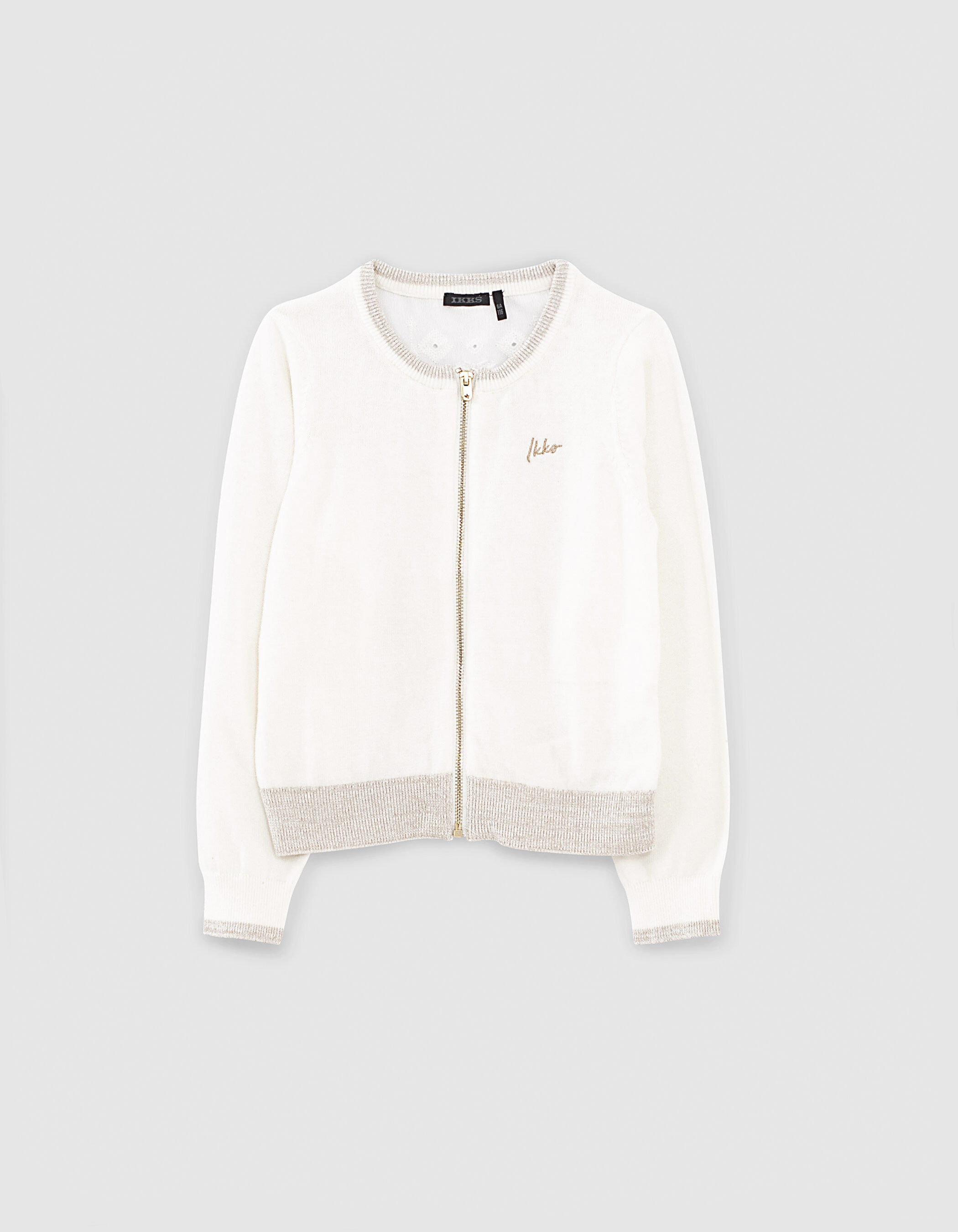 Girls off white mixed fabric cardigan embroidered back IKKS