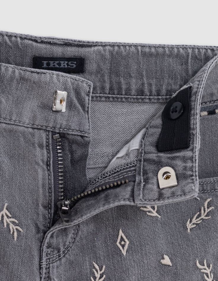Short en jean gris coton bio brodé fille-7
