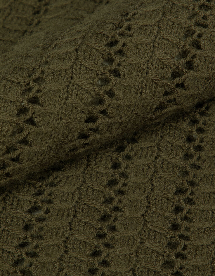 Pull manches longues kaki tricot ajour&eacute; Femme-8