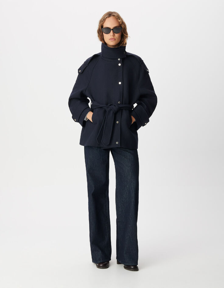 Manteau court marine avec ceinture Femme-1