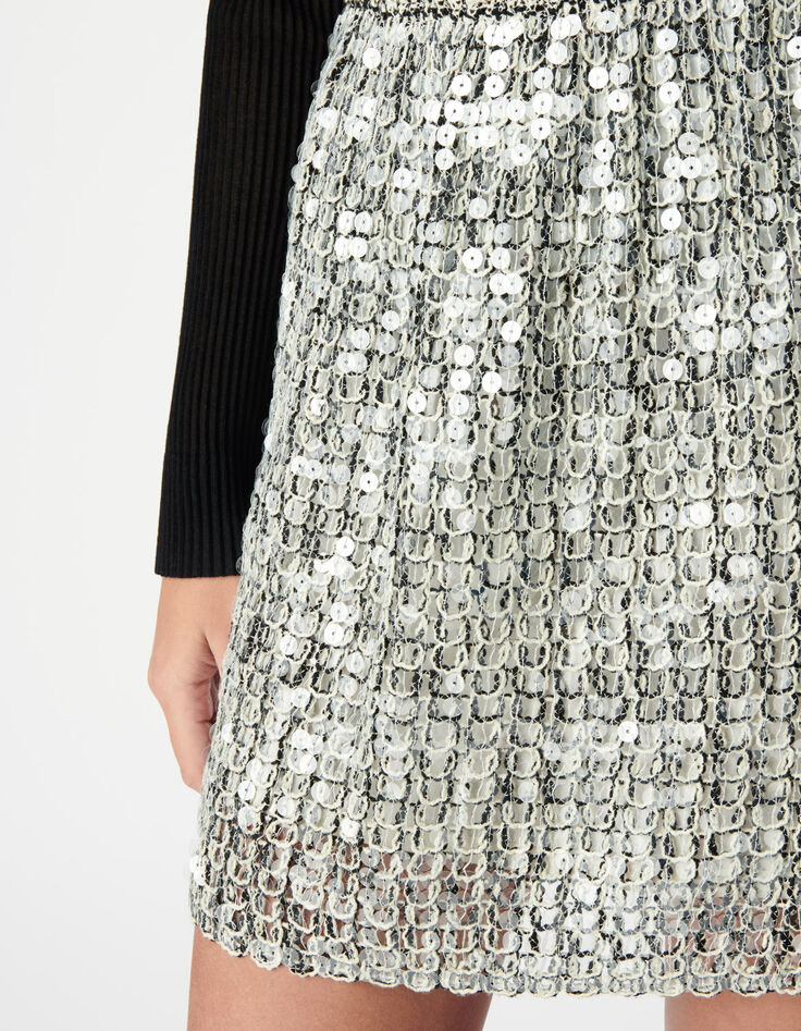 Zilveren pailletten rechte rok Dames-6