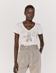 Women’s ecru T-shirt with flocked velvet rainbow image-2