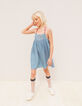Girls’ light blue Tencel® embroidered dress+printed straps-1