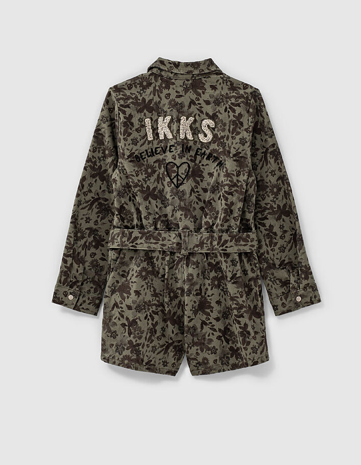 Khaki Mädchenkurzoverall mit Camouflageblumenprint - IKKS