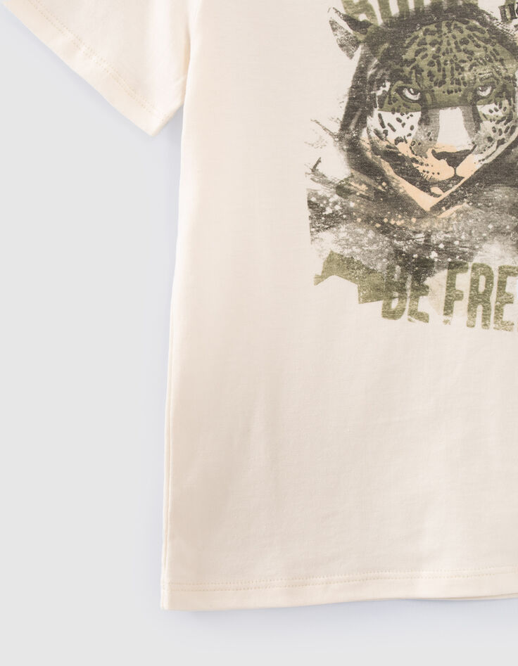 T-shirt écru coton bio tête de léopard garçon-4