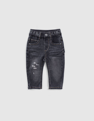 Baby boys’ black worn-out look jeans + ribbed waistband - IKKS
