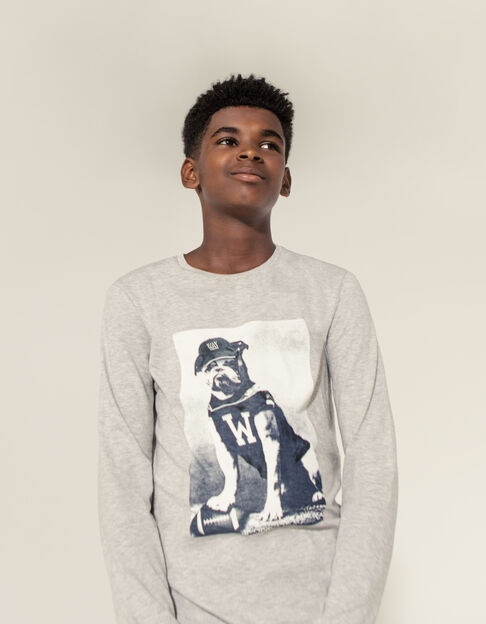 T-shirt gris chiné visuel chien-footballeur garçon