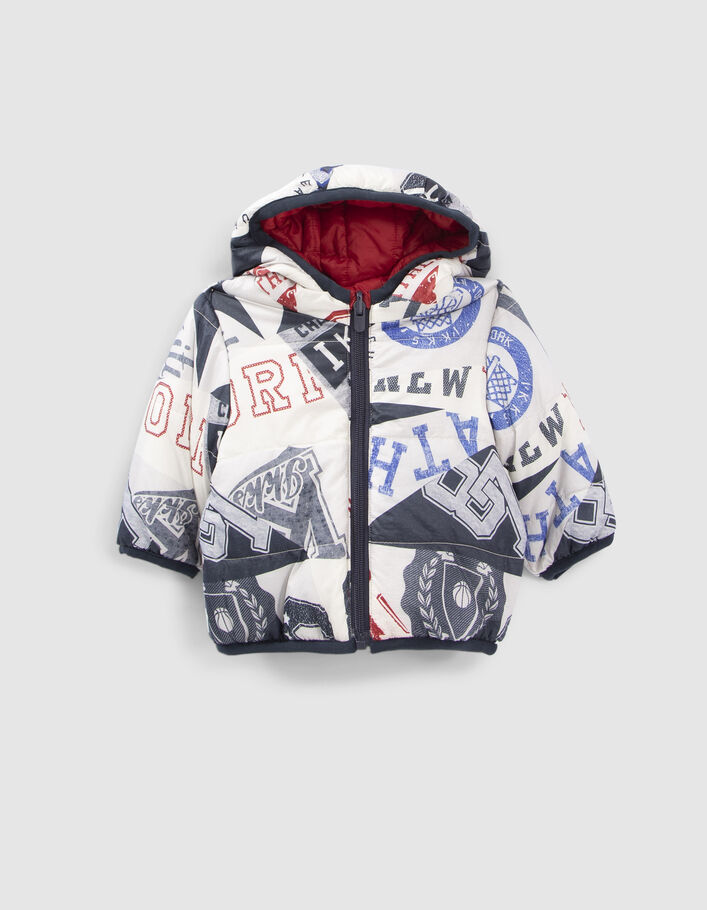 Baby boys’ grey print/red reversible padded jacket-3