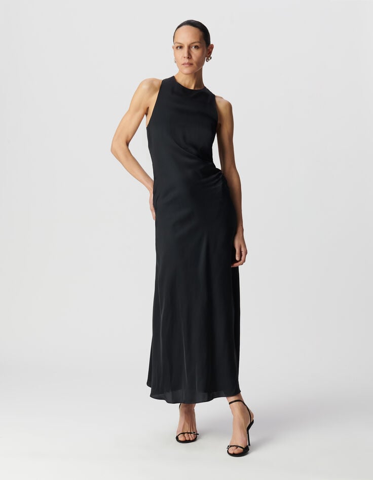 Robe longue noire bretelles croisée dos Femme-1 Robe longue noire bretelles croisée dos Femme-1