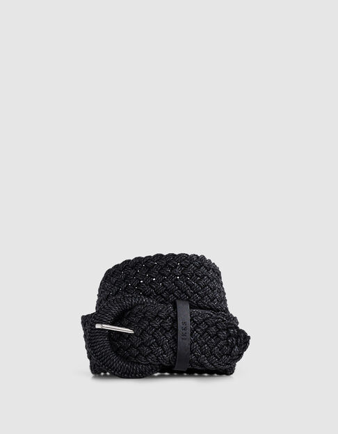 Mujer cintur&oacute;n ancho de rafia tejida negra - IKKS