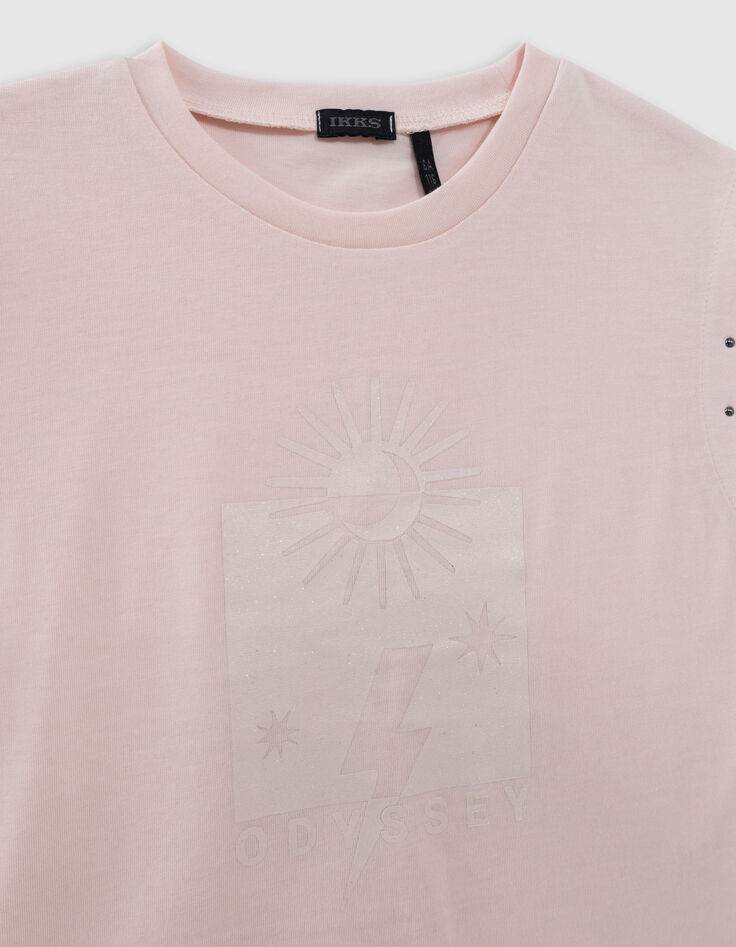 Rosa Mädchen-T-Shirt mit Glitzermotiven und Nieten-4