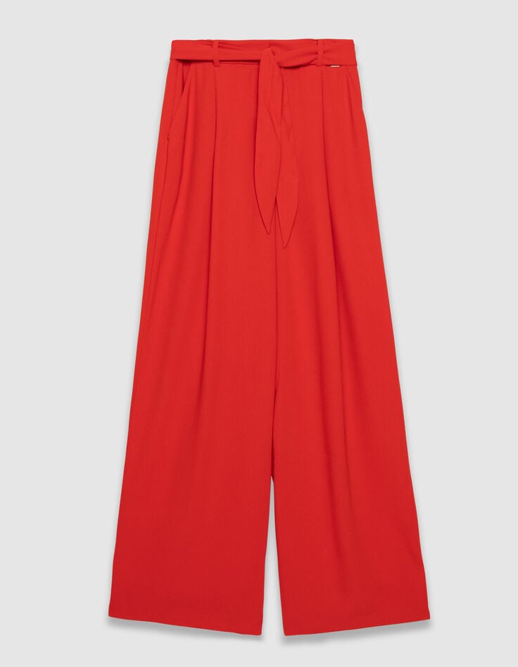 Women’s red wide-leg suit trousers with belt-5