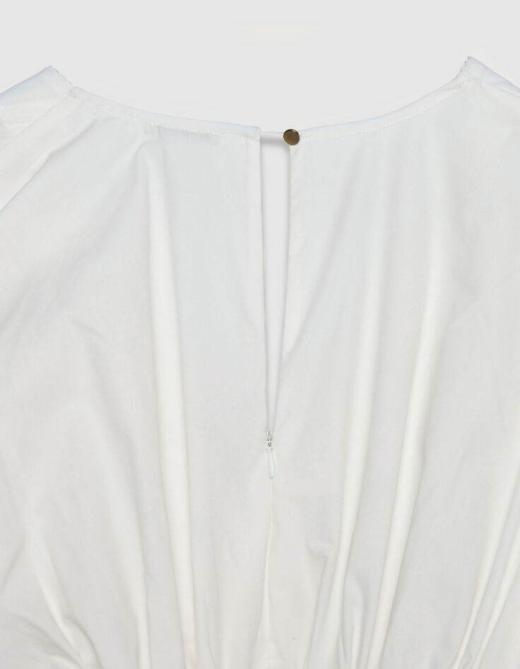 Vestido corto blanco de popelina con pliegues en la cintura Mujer-5
