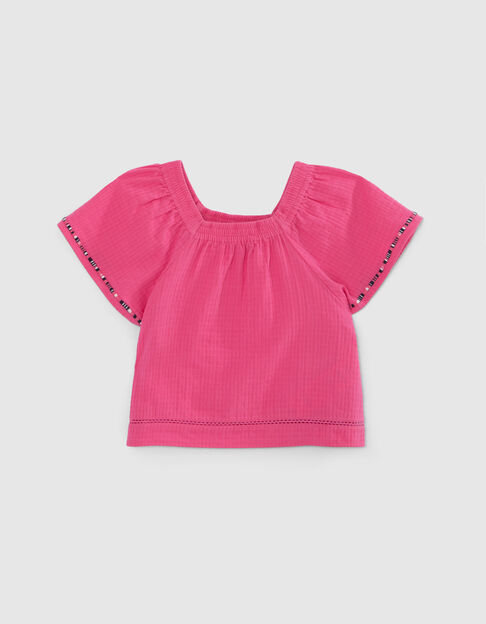 Rosa Mädchen-Kreppbluse mit elastischem Halsausschnitt - IKKS