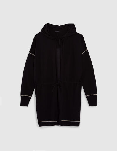 Cardigan mi-long noir tricot à capuche Femme - IKKS