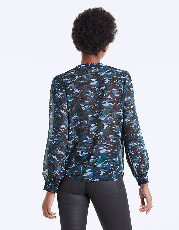 Blouse voile imprimé jungle smocks épaules femme-3