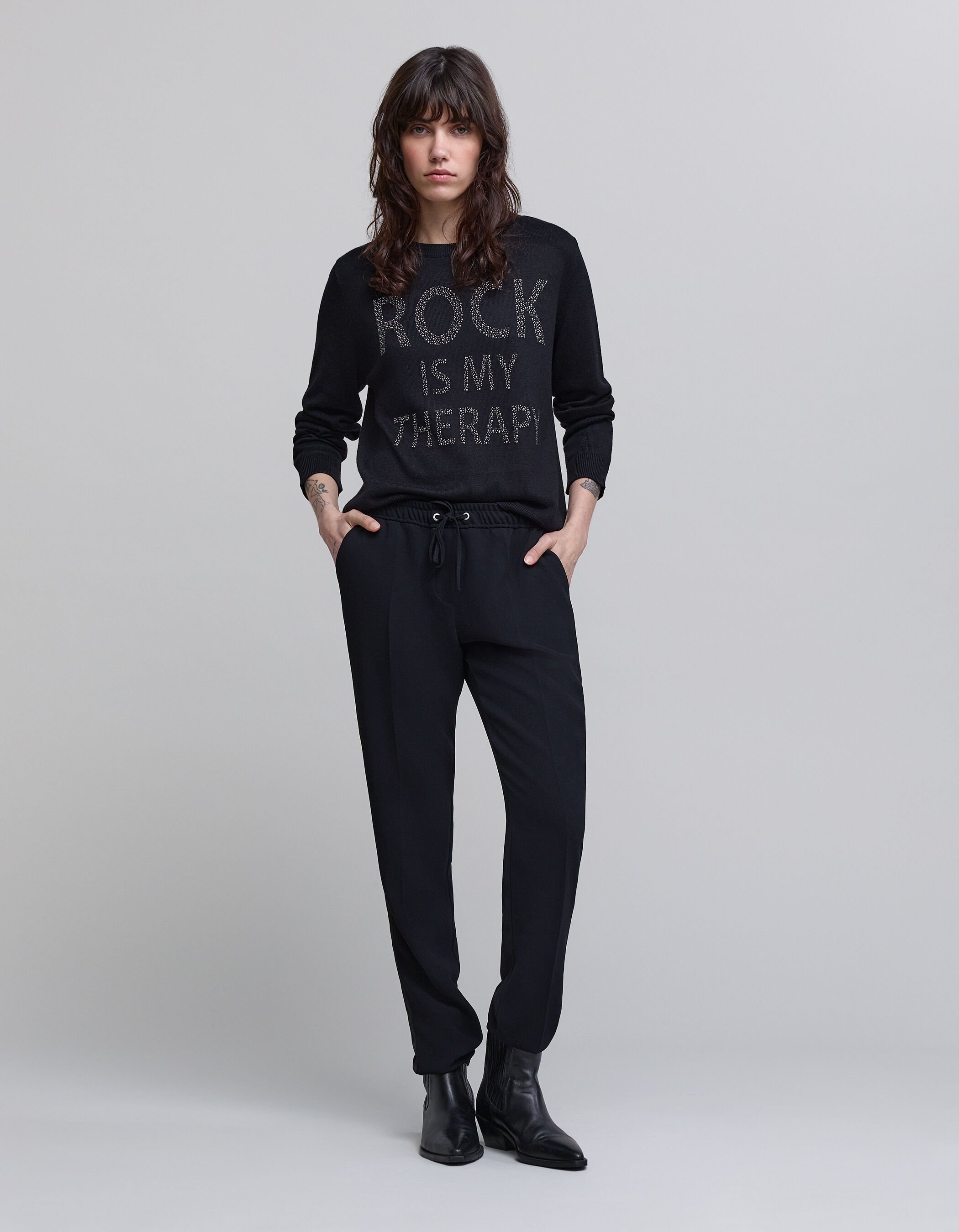 Pantalon avec store ceinture elastique femme