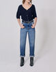 Pull marine tricot boutons dos réversible devant/dos femme-4