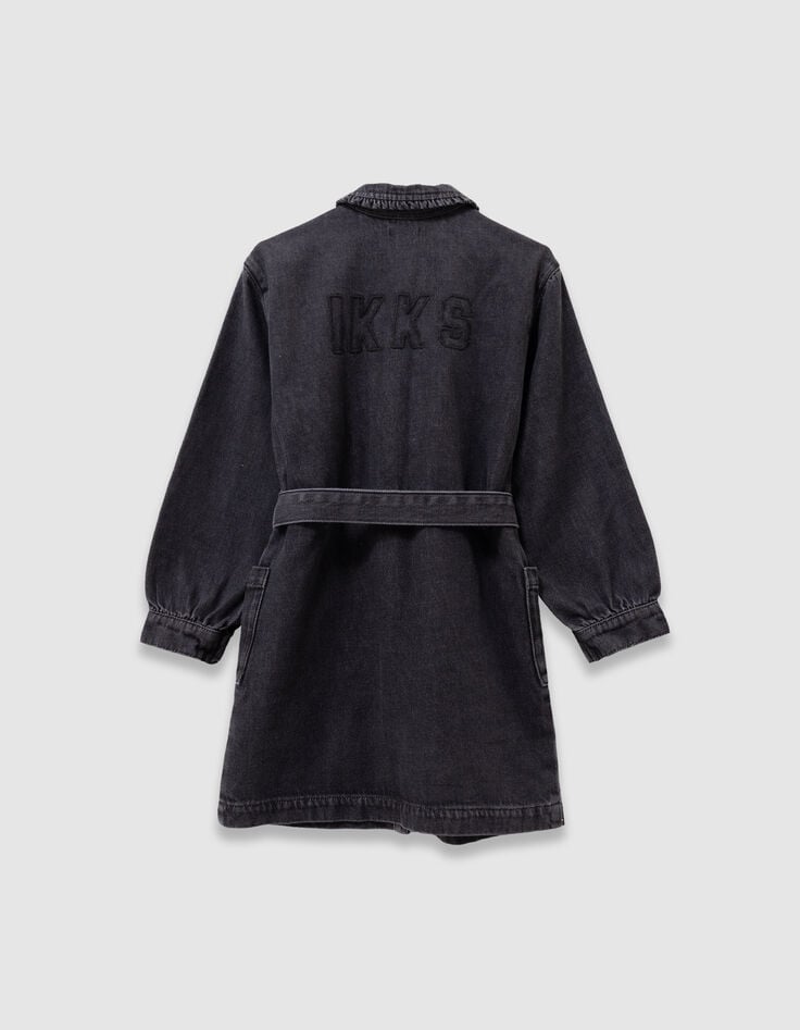 Robe en jean gris ceinturée détails volants fille-6 Robe en jean gris ceinturée détails volants fille-6