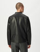 Men’s black leather jacket with zipped pockets-3