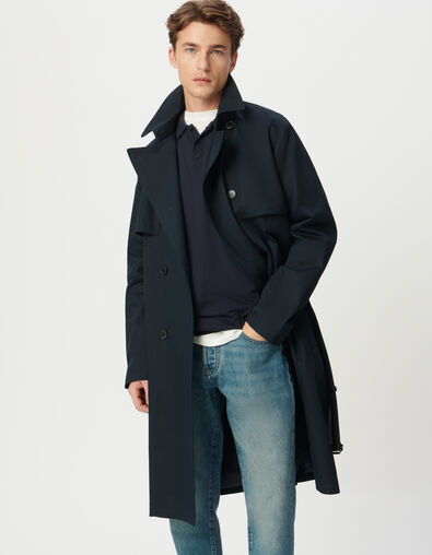 Men’s navy long trench coat with belt - IKKS