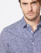 Chemise SLIM indigo imprimé feuilles pointillées Homme-4