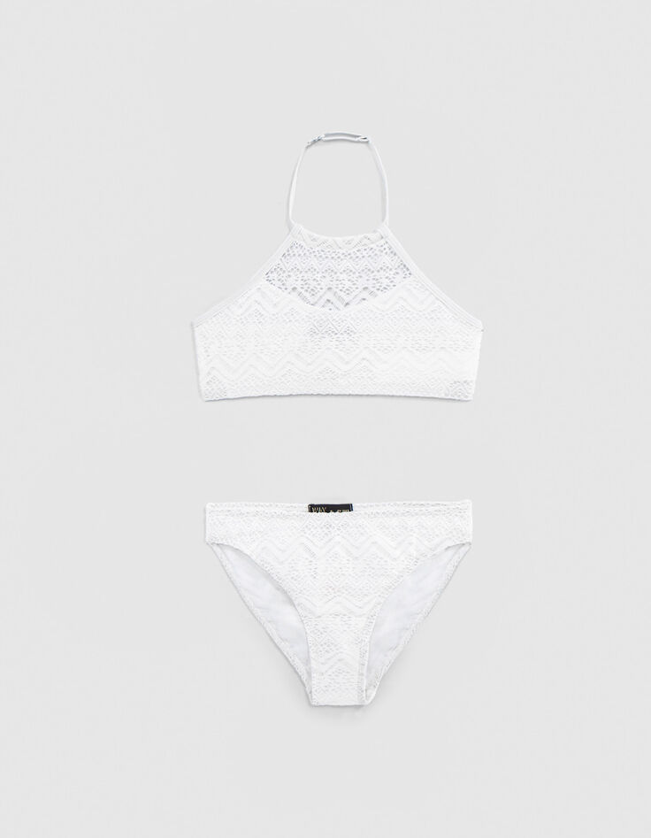 Grauer Mädchenbikini mit Spitze-1