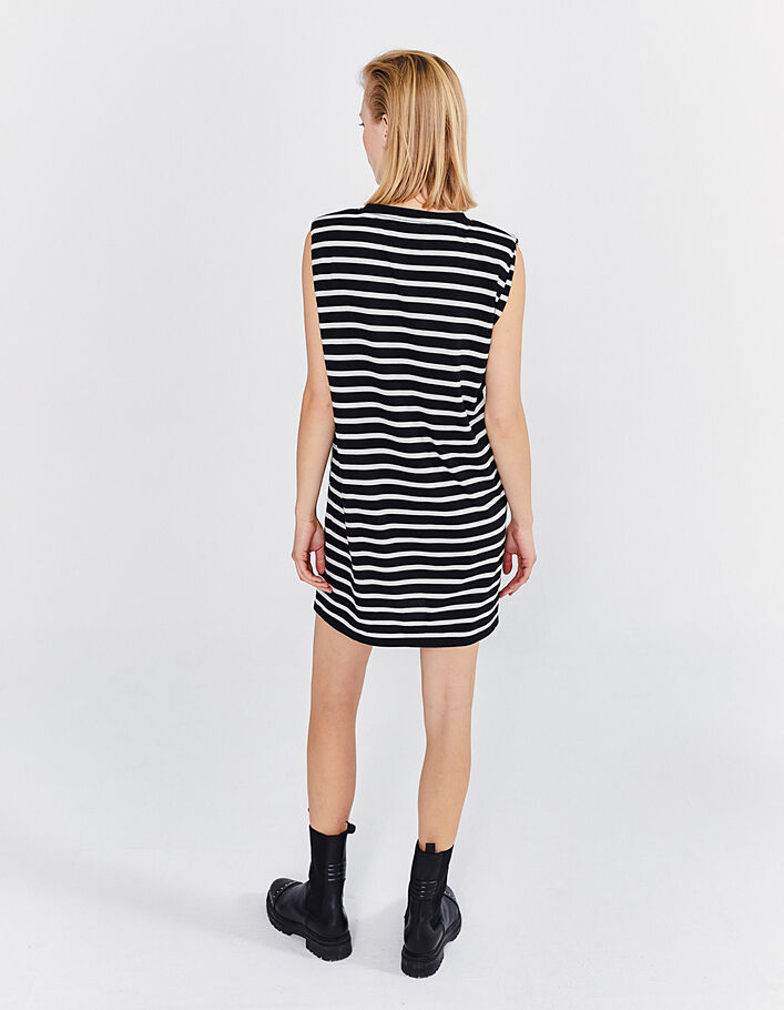 Women’s black sailor dress with ecru stripes and epaulets-4