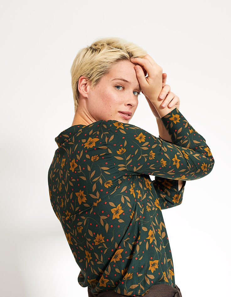 I.Code pinegreen Fleurs Rock print shirt-1