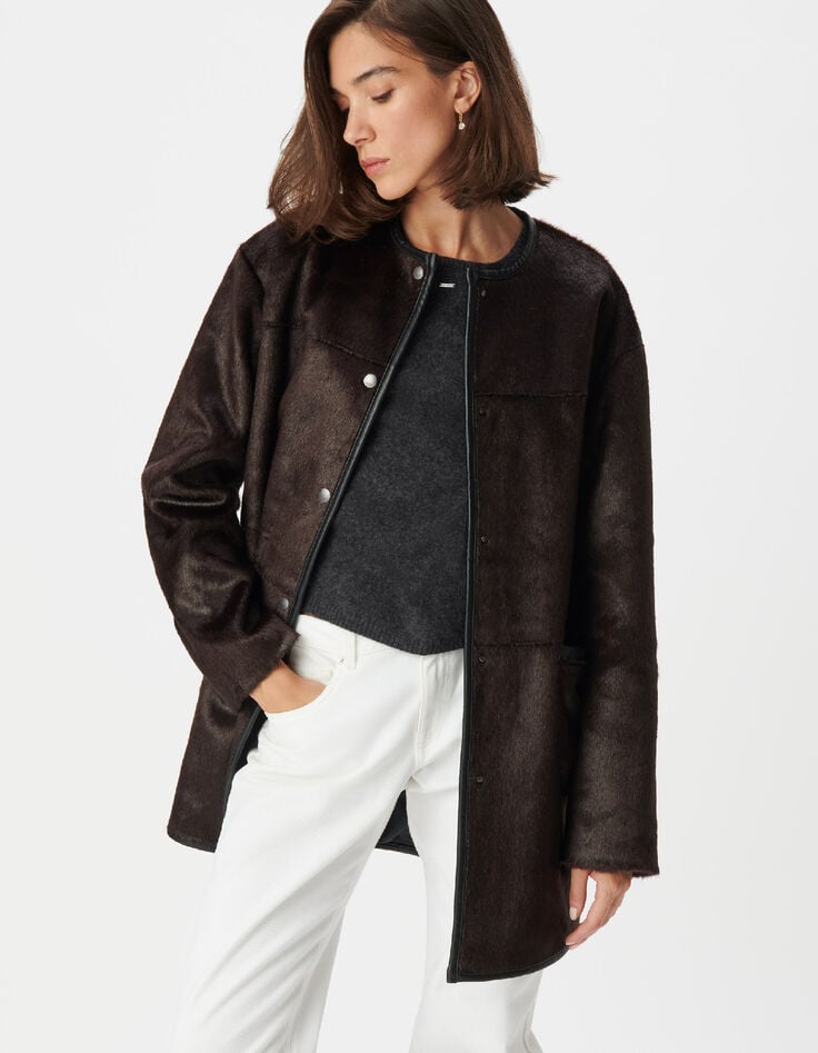 Manteau marron effet poulain Femme-4