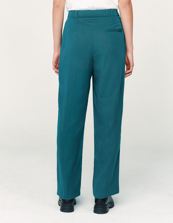 Pantalon tailleur fluide en tencel émeraude ceinture femme-3