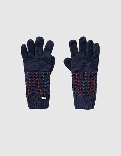 Gants navy et rouge tricot points fantaisie garçon  - IKKS