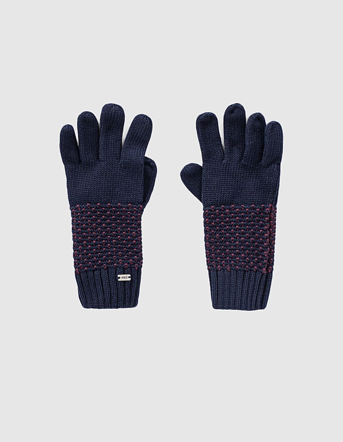 Boys’ navy and red decorative stitch knit gloves  - IKKS