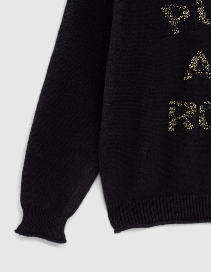 Pull navy fonc&eacute; tricot message jacquard fille-4