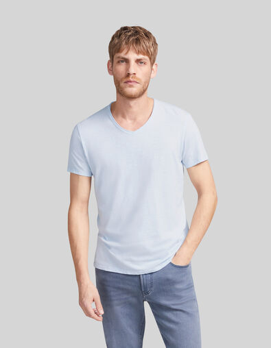 Himmelblaue Herren-T-Shirt L‘Essentiel mit V-Ausschnitt - IKKS