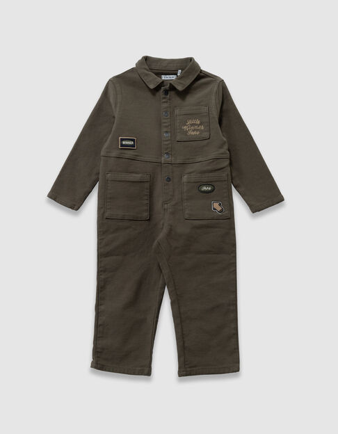 Kaki jumpsuit badges en borduursel babyjongens - IKKS