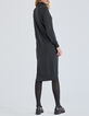 Vestido jersey gris punto cuello chimenea mujer-3