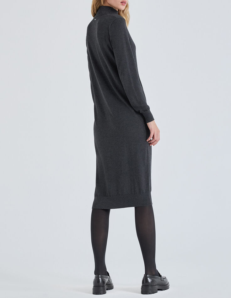 Vestido jersey gris punto cuello chimenea mujer-3